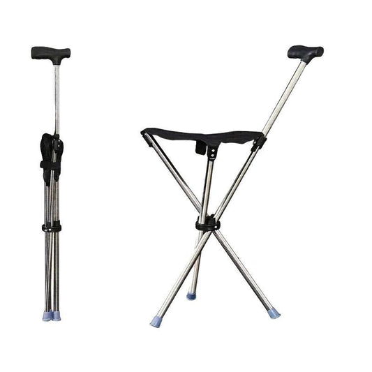 Stainless Steel Walking Stick with Seat Folding Cane Chair for Travel and Outdoor Use V528-CRUTCH-366118