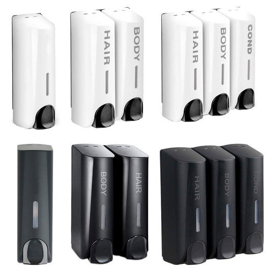 Hotel Wall Mounted Soap Dispenser Bathroom Shampoo Shower Gel Hand Soap Box - Black-Double V528-DISPENSER-BLACK-DOUBLE-968716