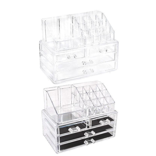 Holder Cosmetic Makeup Organiser 4 Drawer Storage Jewellery Box Clear Acrylic - Without Black Mesh Pad V528-DRESSINGCASE-4GIRD-64511