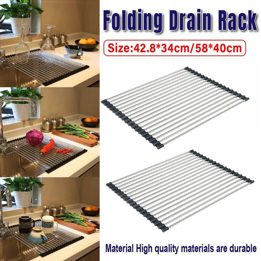 Multifunctional Stainless Steel Draining Rack Folding Sink Organizer for Kitchen - 580 x 400mm V528-DRYING-RACK-580-400-201-259845