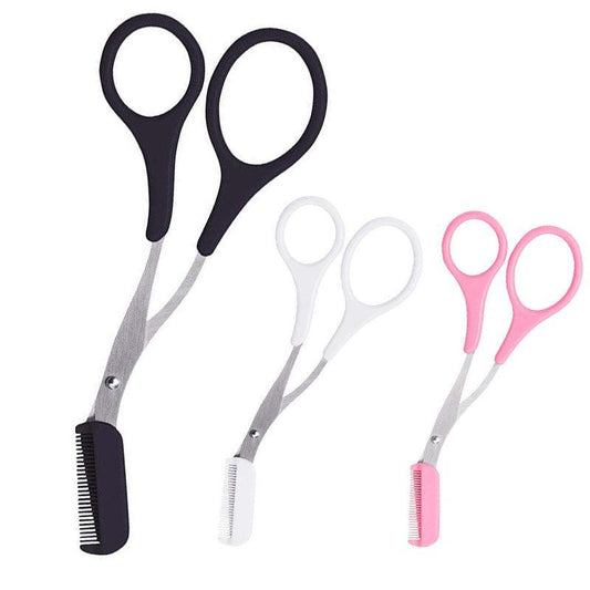 Eyebrow Scissors with Comb Stainless Steel Makeup Trimmer Beauty Tool 3 Colours - Pink (Eyebrow Razor + V528-EYEBROWRAZORSCISSOR-PINK-708900