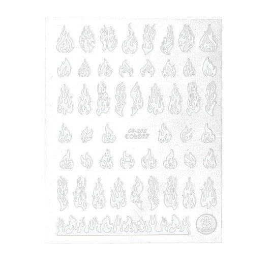 3D Flame Nail Stickers Fire Design Manicure Decals Self Adhesive Nail Art Sheet - White V528-FLAMESNAILART-WHITE-262066