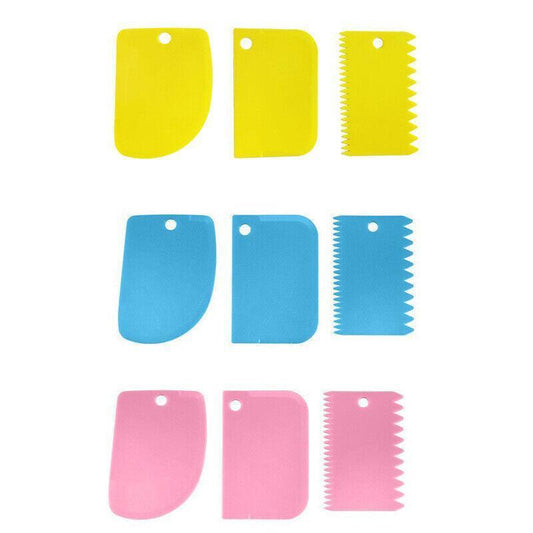 3Pcs Dough Cutter Icing Scraper Kitchen Tool Pastry Bowl Divider Bench Fondant - Blue V528-ICINGSCRAPER-BLUE-3PCS-711282