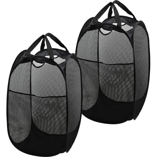 2PCS Foldable Mesh Laundry Hampers with Handles and Pocket for Clothes Storage V528-LAUNDRYBASKET-2PCS-86705