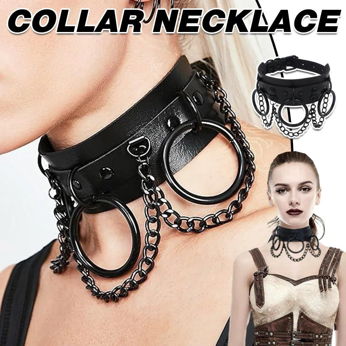 PU Leather Collar Necklace Lock Chain Necklace for Women Fashion Neck Sleeve V528-LEATHER-COLLAR-BLACK-867825