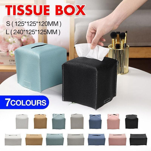 Large Size Tissue Box Dispenser Paper Holder Napkin Case Pu Leather Cover - Black V528-LEATHERTISSUEBO-BLACK-L-47185