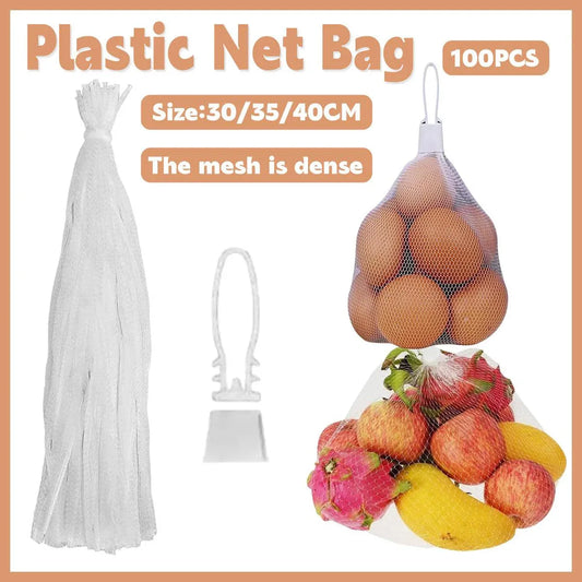 100pcs Nylon Mesh Bag Egg Storage Close Eye Plastic Mesh for Fruits Vegetables - 30cm V528-MESH-BAG-100PCS-30CM-474755