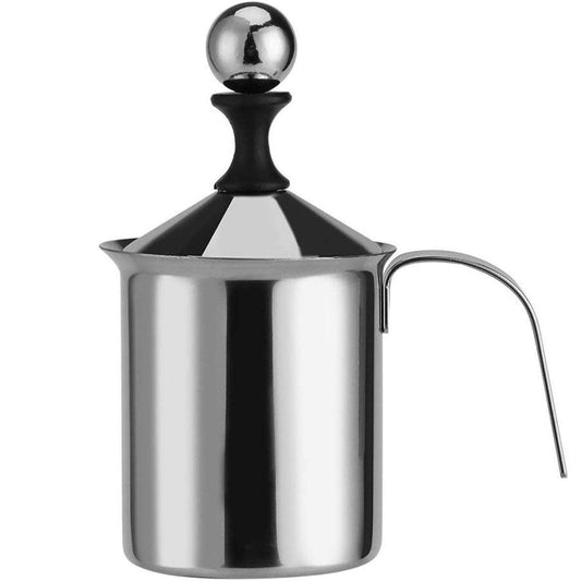 400ml Stainless Steel Manual Milk Frother Double Mesh Strainer Frothing Pitcher V528-MILK-FROTHER-304-400CC-957841