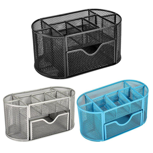 Creative Metal Desktop Pen Holder Multi-function Storage Box Organizer Rack - Blue V528-PEN-BLUE-816055