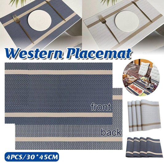 4X Anti-Slip Woven Placemat Waterproof Oil-proof Placemat Heat Resistant PVC Mat - Blue V528-PM-BLUE-30-45-4PCS-290431