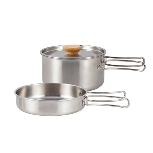 2PCS 304 Stainless Steel Camping Pot and Pan Set With Folding Handles Outdoor V528-POTS-2PCS-718523