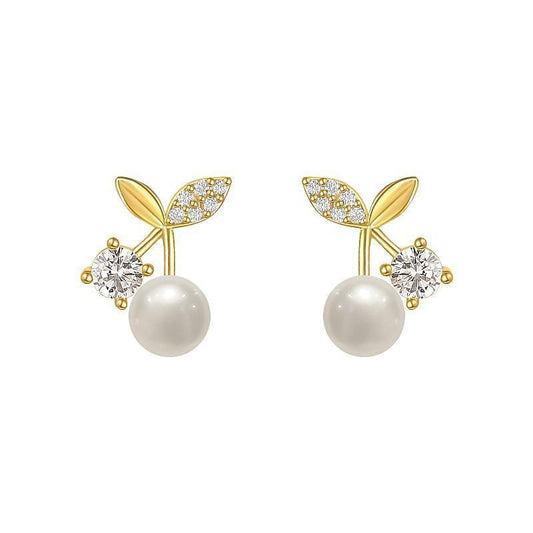 Fashion Pearl Wedding Earrings Zircon Cherry Stud Pearl Earrings for Women - Pearlet V528-QLX38-A-755125