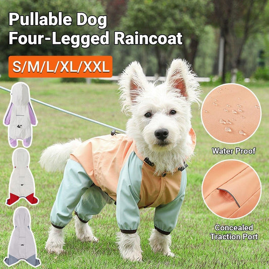Waterproof Four Foot Dog Raincoat for Small Medium Large Dogs Pet Rainy Day Coat - Light Gray+Dark Grey - XXL V528-RAINCOAT-H-XXL-497083