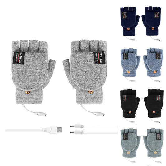 USB Heated Half Finger Gloves Winter Warm Knitted Gloves for Typing and Office Use - Green V528-RECHARGEABLEMITTEN-GREEN-137337
