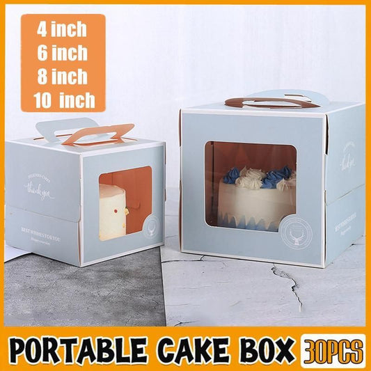 30PCS Grey Portable Cake Boxes Display Window Packing Case with Handle Birthday - 8 inch V528-SQ230-DGH-GREY-8C-30PCS-577529