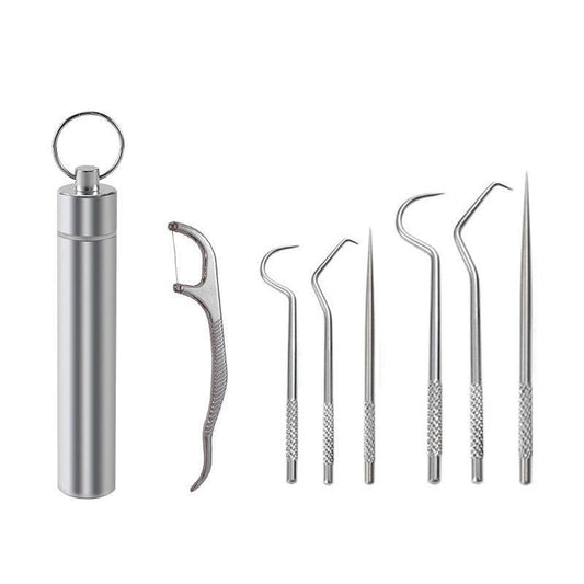 8Pcs Stainless Steel Toothpick Set Metal Flossing Portable Toothpick Box Holder V528-TOOTHPICKINGTOOL-8PCS-17407