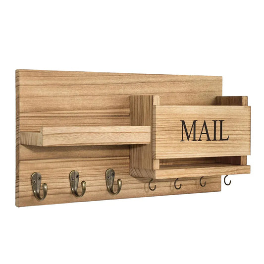 Wooden Wall Mounted Key Holder Storage Rack Door Hook Hanger Coat Rack Organizer V528-WALL-SHELF-RAW-WOOD-350716