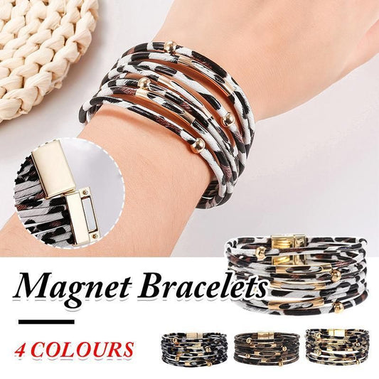 Fashion Snap Lock Leather Bohemian Leopard Print Bangle Stylish Bracelet Gift - White V528-ZK00124-WHITE-152092