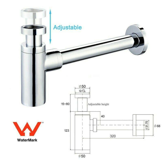 2023 Brushed Nickel p trap ROUND BOTTLE TRAP 32/40 mm WASTE for wall hung basin vanit V549-BOTTLENICKEL