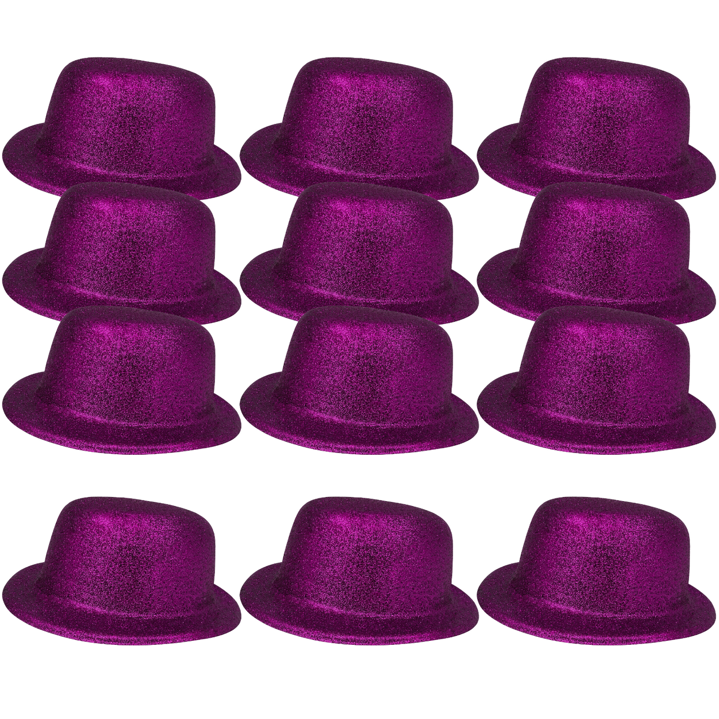 12x GLITTER BOWLER HAT Fancy Party Plastic Costume Cap Fun Dress Up Sparkle BULK - Purple V563-12GLTRBWLRHAT-PUR