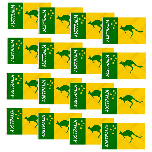 12x Australian Green and Gold/Yellow Flag w/ Kangaroo - 90x150cm Australia Day V563-13302_12X