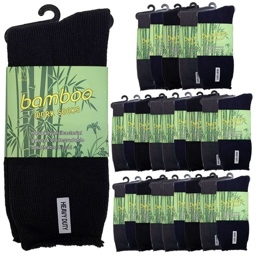 24 Pairs PREMIUM BAMBOO SOCKS Mens Heavy Duty Thick Work Socks Cushion BULK - Assorted Colour Pack - 11-14 V563-24BSOX-ACOLOUR-SIZE11-14