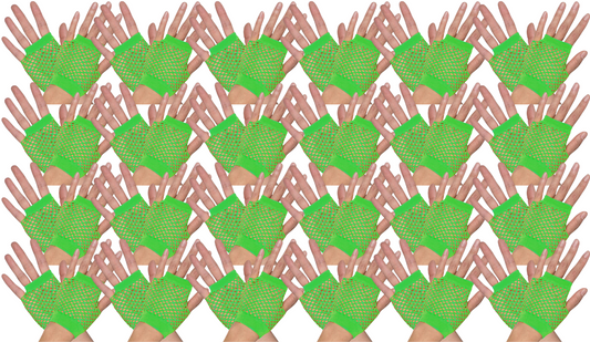 24 Pair Fishnet Gloves Fingerless Wrist Length 70s 80s Costume Party Fluro Green V563-24PCS-18510-FLUROGREEN