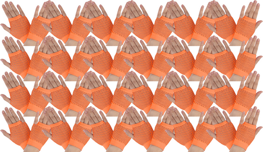 24 Pair Fishnet Gloves Fingerless Wrist Length 70s 80s Costume Party - Orange V563-24PCS-18510-ORANGE