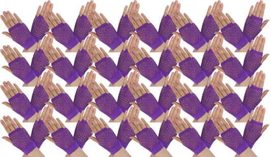 24 Pair Fishnet Gloves Fingerless Wrist Length 70s 80s Costume Party - Purple V563-24PCS-18510-PURPLE