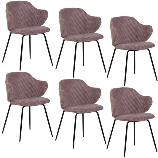 Set of 6 Dining Chairs with Corduroy Cord Fabric in Pink V563-68405_3X