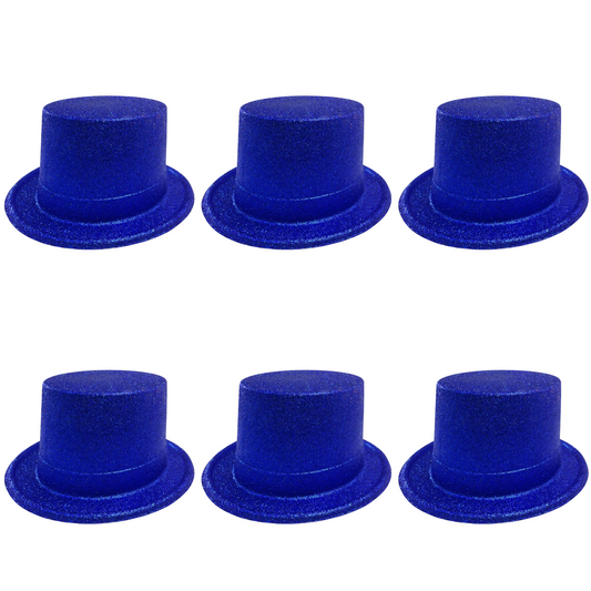 6x Glitter Top Hat Fancy Party Plastic Costume Tall Cap Fun Bulk - Blue V563-6GLTRTOPHAT-BLU