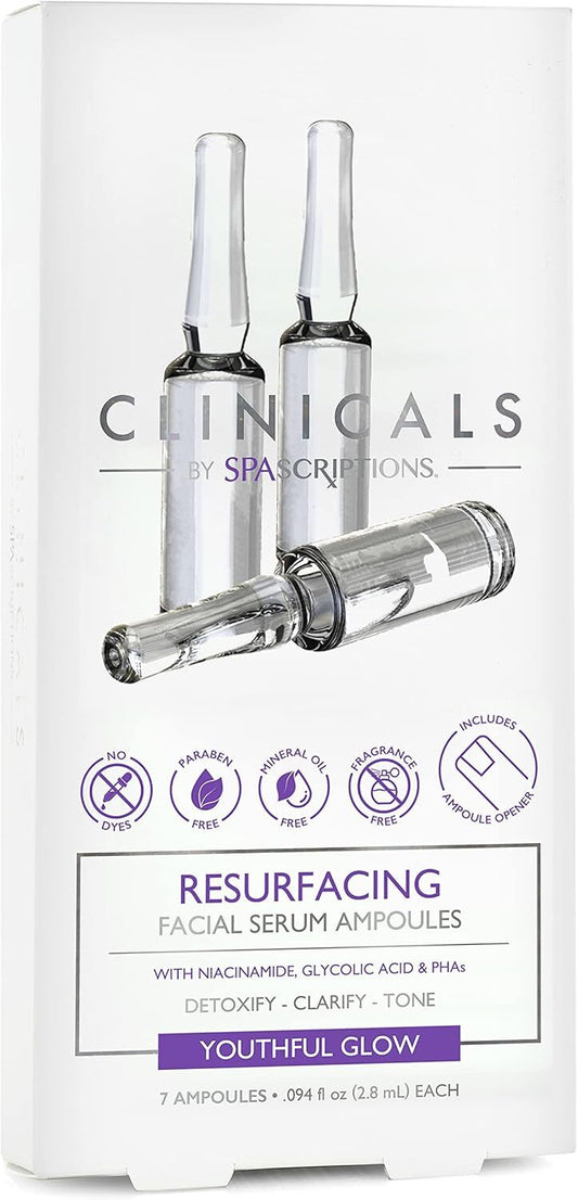 Spascriptions Clinicals Resurfacing Serum Ampoules 7-Pack 2.8ml Each Niacinamide Glycolic Acid PHAs Youthful V563-814655036976