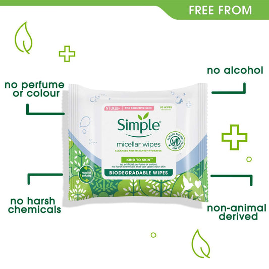 1 Pack of 20 Simple Micellar Wipes For Sensitive Skin V563-8710847959417