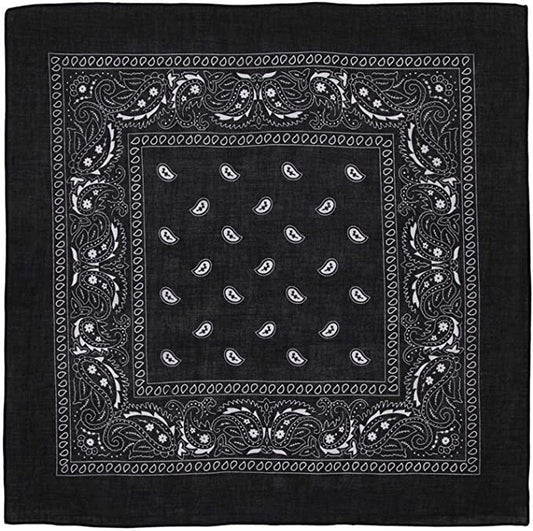 BANDANA Paisley 100% COTTON Head Wrap Durag Bandanna Summer Biker Scarf Mask - Black V563-BANDANA-BLK