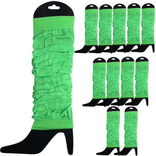 12 LEG WARMERS Knitted Womens Neon Party Knit Ankle Fluro Dance Costume 80s BULK - Fluro Green V563-BR-12NNLEGWRMR-FLUGRN