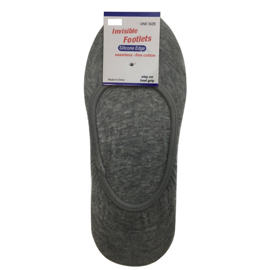 1x NO SHOW COTTON SOCKS Non Slip Heel Grip Low Cut Invisible Footlet Seamless - Grey - 2-8 V563-BR-1NSHOWCTNSOX-GRY-2_8
