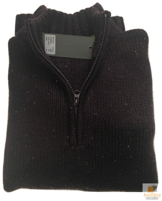 Mens Knit Jumper Pullover Sweater Knitted Casual Stretch Warm Winter - Half Zip Burgundy 97 (KW14) - M V563-BR-MNJMPR-BRGNDY97-M