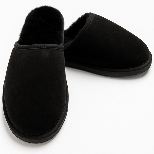 Sheepskin Wool Unisex Slippers Scuffs Slip On Winter Ugg Slippers in Black - 8 V563-BR-SHEEPSCUFFS-BLKWOFR-8
