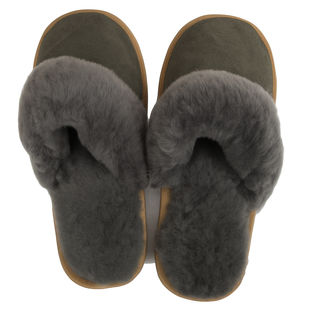 Sheepskin Wool Womens Slippers Scuffs Slip On Winter Ugg Slippers in Grey - 7 V563-BR-SHEEPSCUFFS-GRYFR-7