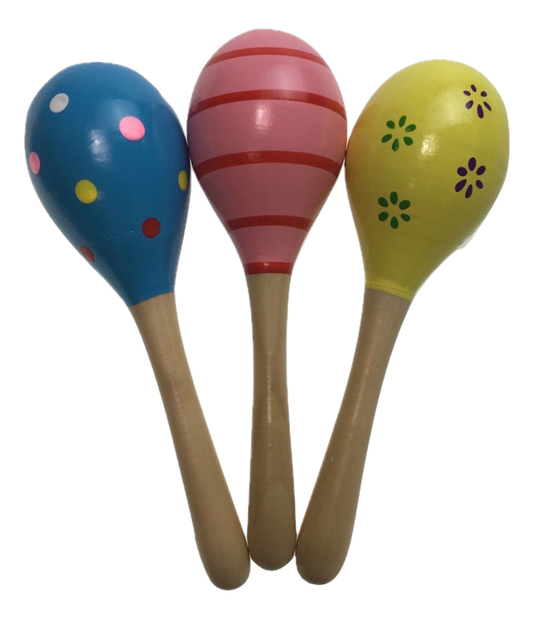 3x WOODEN MARACAS Musical Egg Percussion Toy Shakers Rattles Rumba Party V563-BR-WOODNMARACS-3
