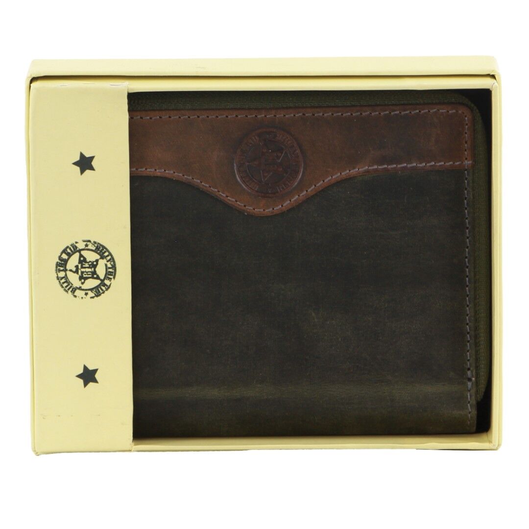 Billy The Kid Leather Wallet with Zip & Coin Pocket in Olive V563-BTK-25