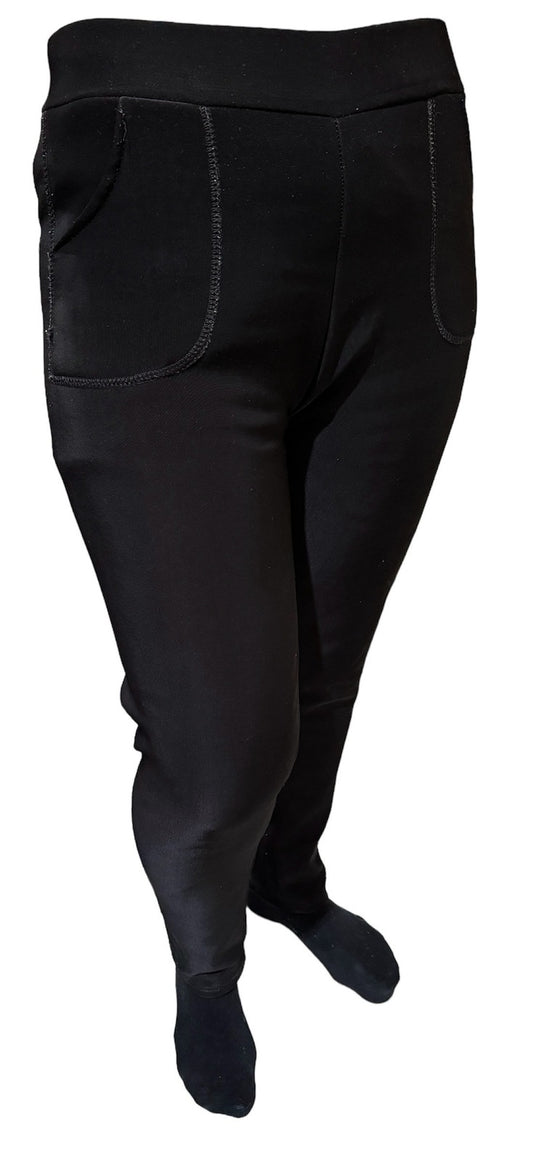 Ladies Fur Lined Thermal Leggings Womens Warm Winter Pants Stretch Skinny Leg - S/M V563-FURLEGGINGS-PLAINBLK-S_M