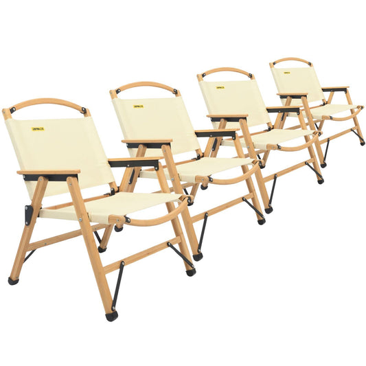 4x Bamboo Canvas Foldable Outdoor Camping Chair Wooden Picnic Park - Khaki/Beige V563-MD019M-NW_4X