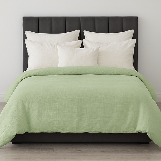 100% Cotton Muslin Duvet Quilt Cover Set w/ 2 Pillow Cases in Pastel Green - Double V563-MUSLIN_DVT_GRN-DOUBLE