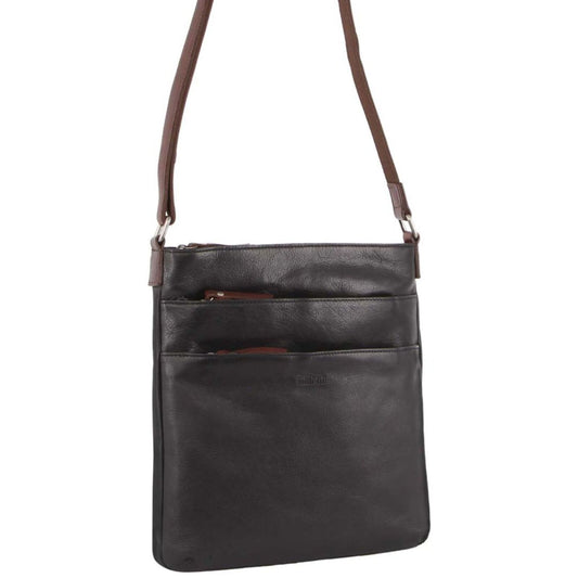 Milleni Womens Italian Leather Bag Soft Nappa Leather Cross-Body Travel - Black/Chestnut V563-NL2439-BLACK_CHESTNUT