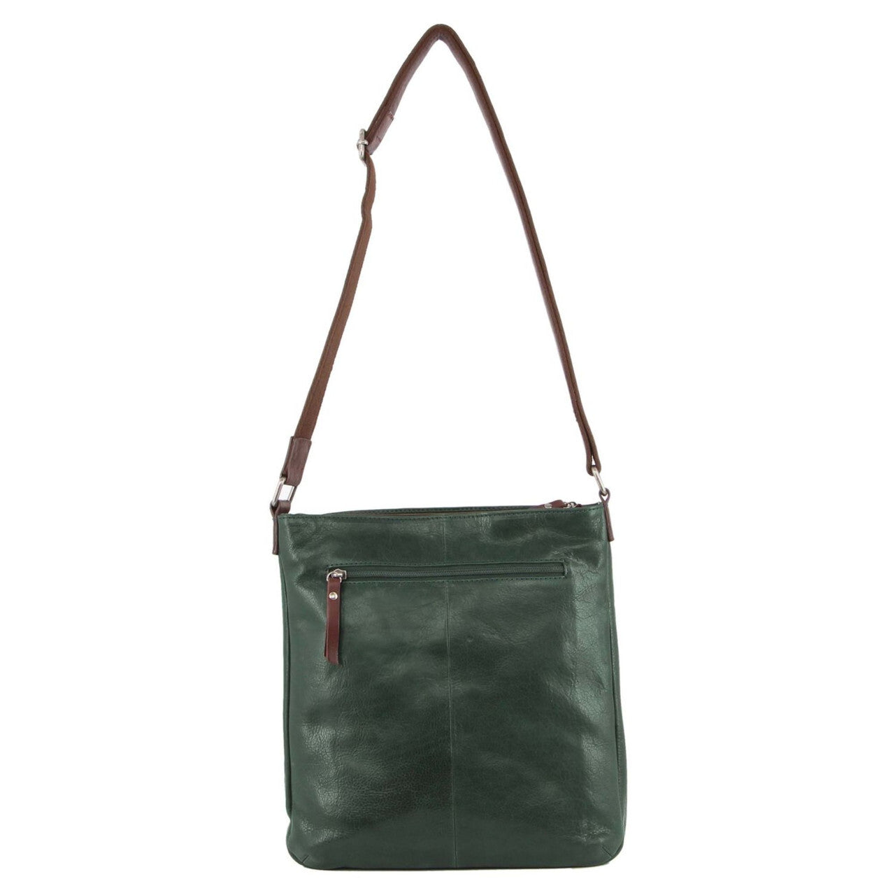 Milleni Ladies Nappa Leather Zip Closure Cross Body Bag Travel - Emerald/Chestnut V563-NL2439-EMERALD_CHESTNUT