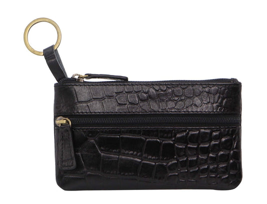 Pierre Cardin Ladies Womens Genuine Leather RFID Coin Purse Wallet - Black (Croc) V563-PC-1349-BLACK-CROC