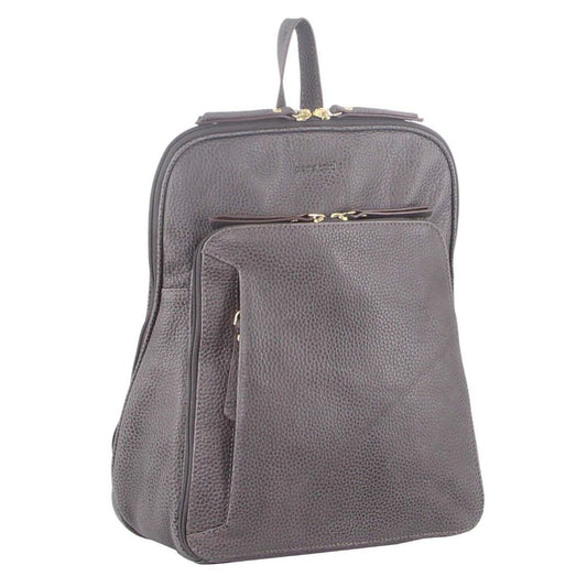 Pierre Cardin Womens Leather Backpack Bag with Pocket Front Multi-Zip - Slate V563-PC_3212-SLATE