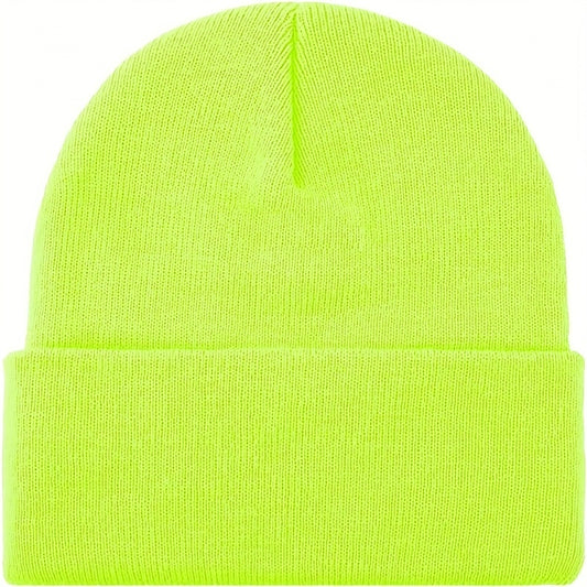 PLAIN BEANIE Unisex Mens Womens Winter Warm Hat Ski Cap Knit One Size - Fluro Yellow V563-PLAINBEANIE-FLUROYLW