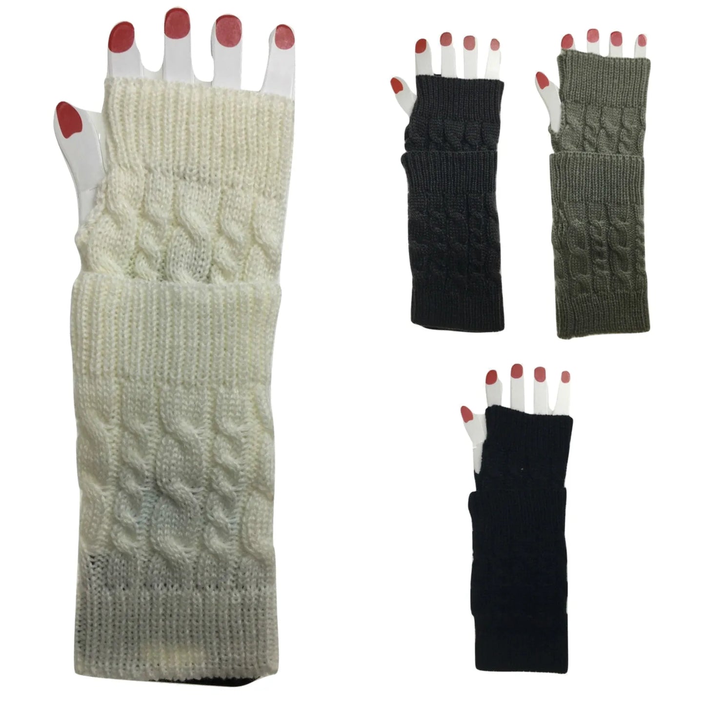 Womens Fingerless Arm Warmers Knitted 20cm Short Gloves Winter - Random Colour V563-SHORTARMWARMERS-RANDOMCLR